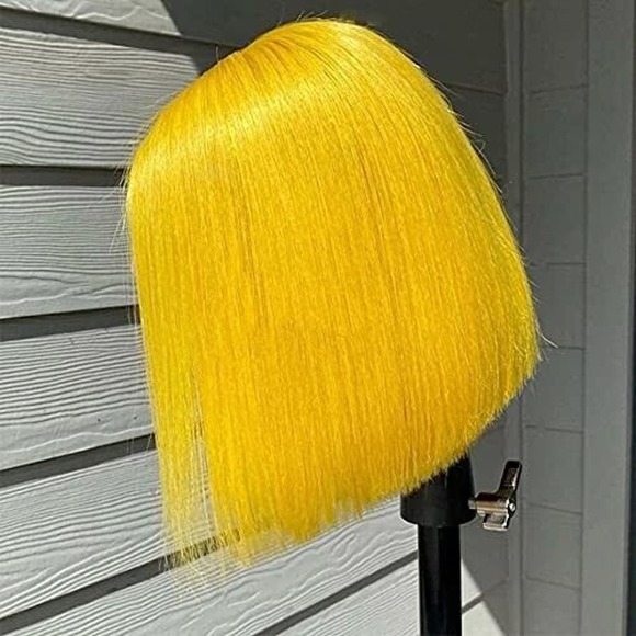 Human Hair Bob Wig Pre Plucked Lace Front Brazlian Virgin Hair Yellow 14" Short - Picture 5 of 7